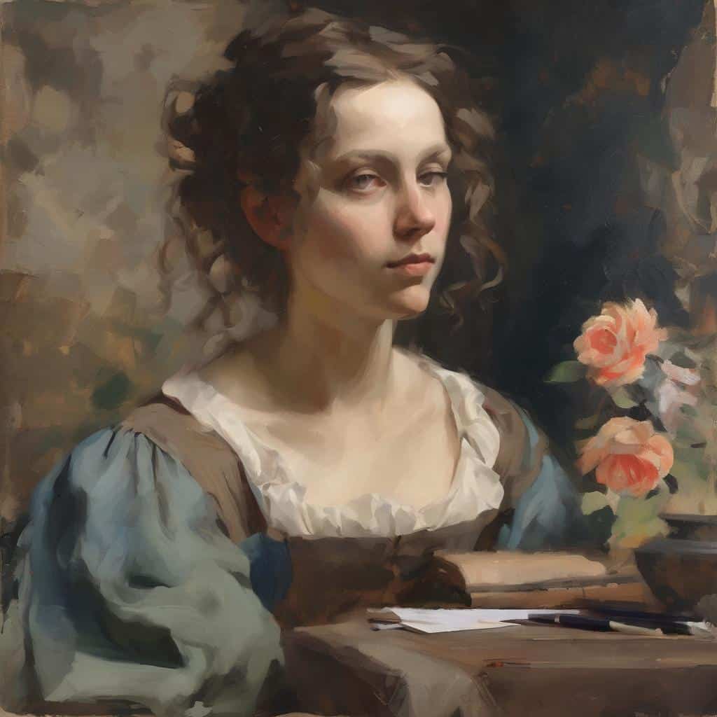 Νεανική προσωπογραφία γυναίκας με λουλούδια, σύγχρονη τέχνη ανανέωσης στην art.